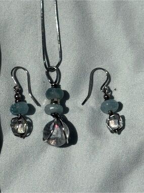 Opal and Aquamarine Necklace & Earring Set in Sterling Silver- Handmade!